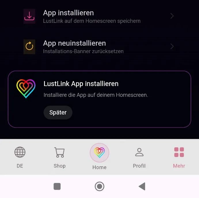 App installieren über das Menü